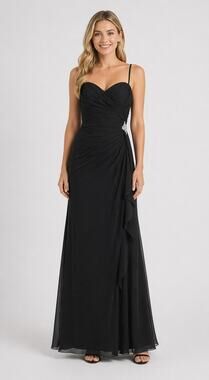 Val Stefani Long Chiffon Black Formal Dress With Draped Bodice. Womens Size 4